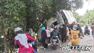 Bus DAMRI Sintang–Pontianak Kecelakaan di Penyeladi Sanggau